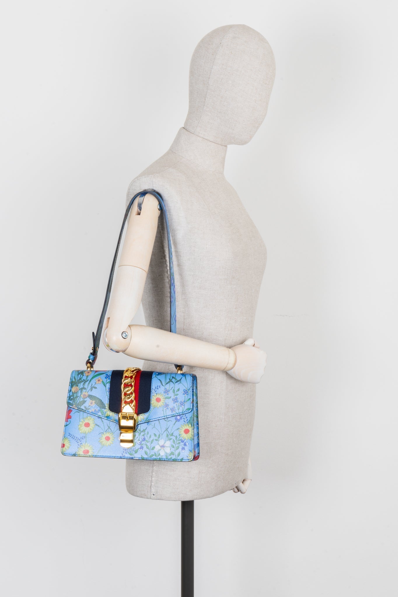 GUCCI Floral Mini Web Sylvie Shoulder Bag Blue