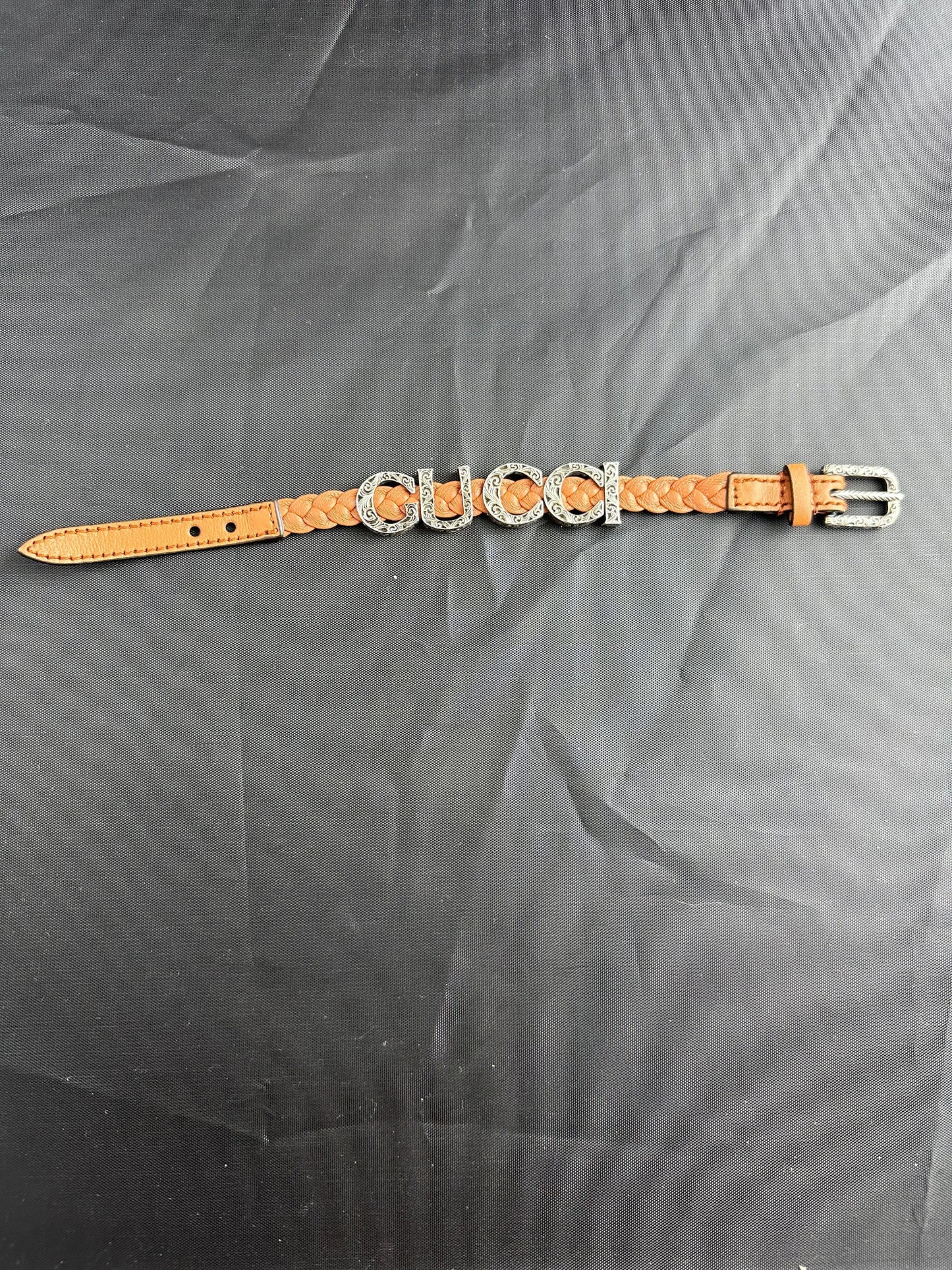 Gucci Garden Leather Bracelet with Silver Logo