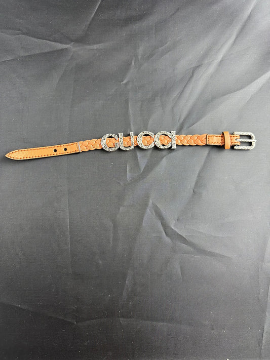 Gucci Garden Leather Bracelet with Silver Logo