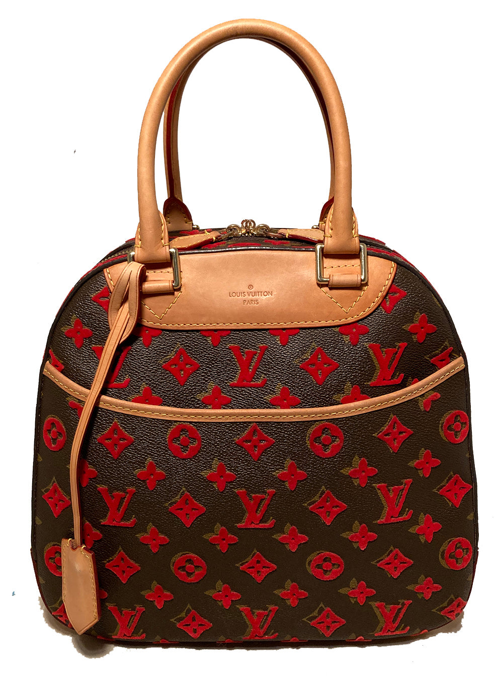 Limited Edition Louis Vuitton Rouge Monogram Tuffetage Deauville Cube Bag