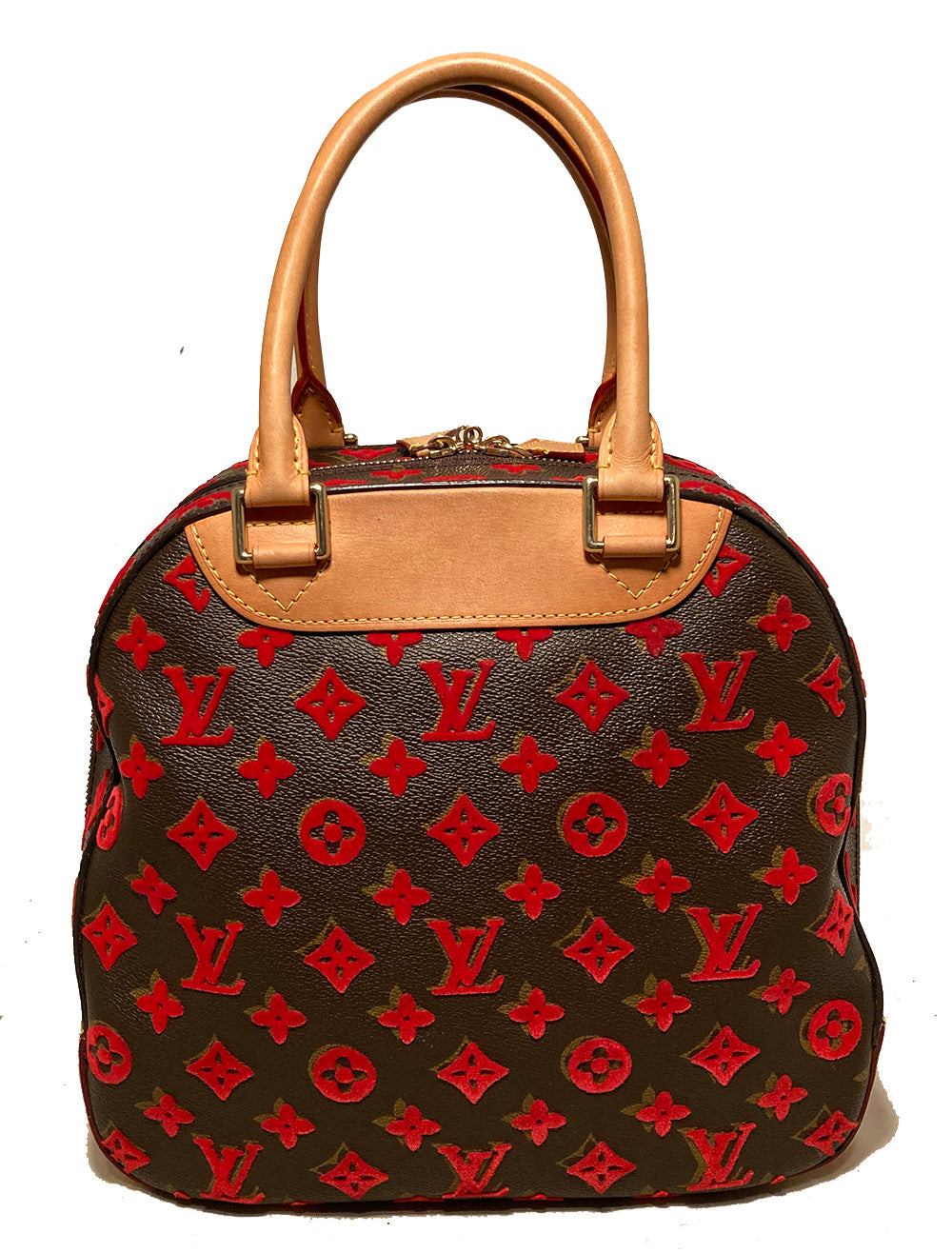 Limited Edition Louis Vuitton Rouge Monogram Tuffetage Deauville Cube Bag
