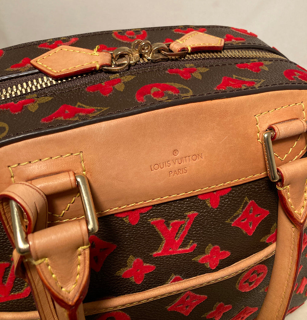 Limited Edition Louis Vuitton Rouge Monogram Tuffetage Deauville Cube Bag