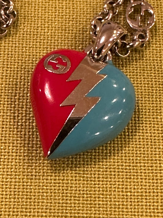 Gucci Interlocking G Heart Lightning Charm Necklace