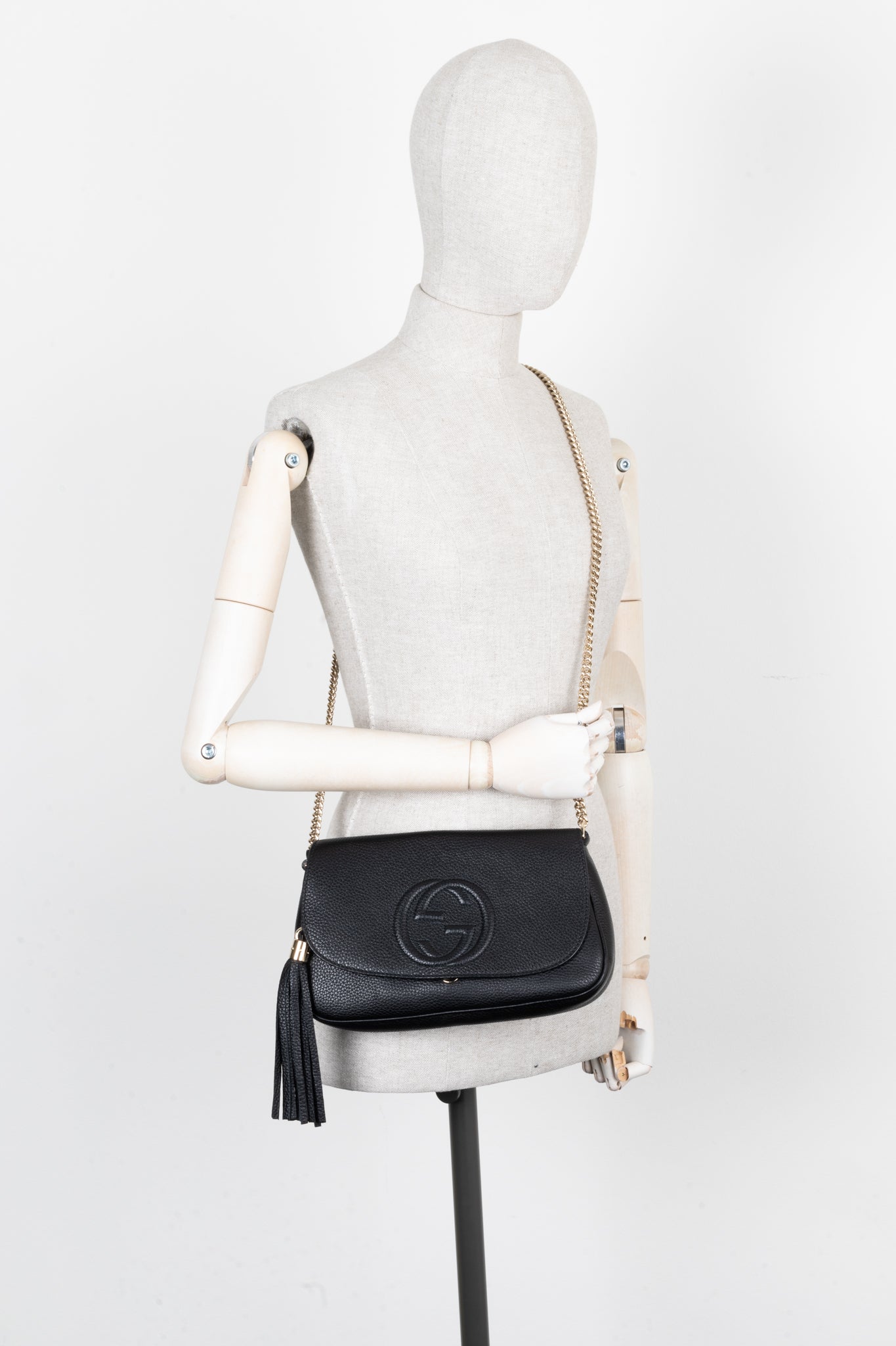GUCCI Soho Flap Bag Leather Black