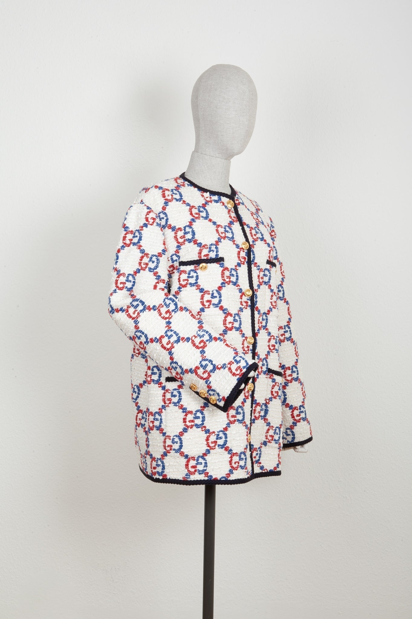 GUCCI Sylvie Tweed Jacket White Red Blue