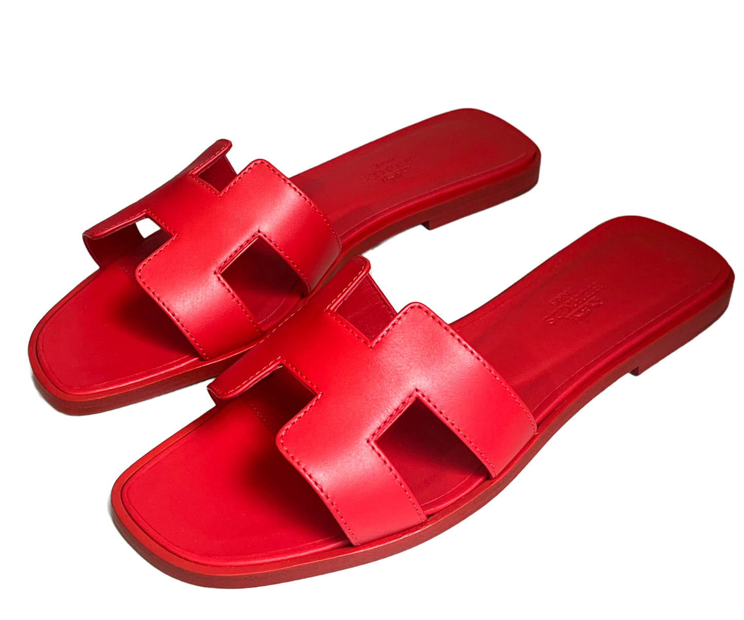 Hermes Oran Calfskin Leather Sandals, Coquelicot