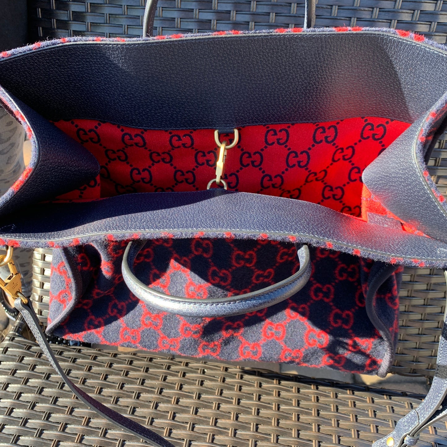 Gucci Wool Monogram GG Tote in Navy