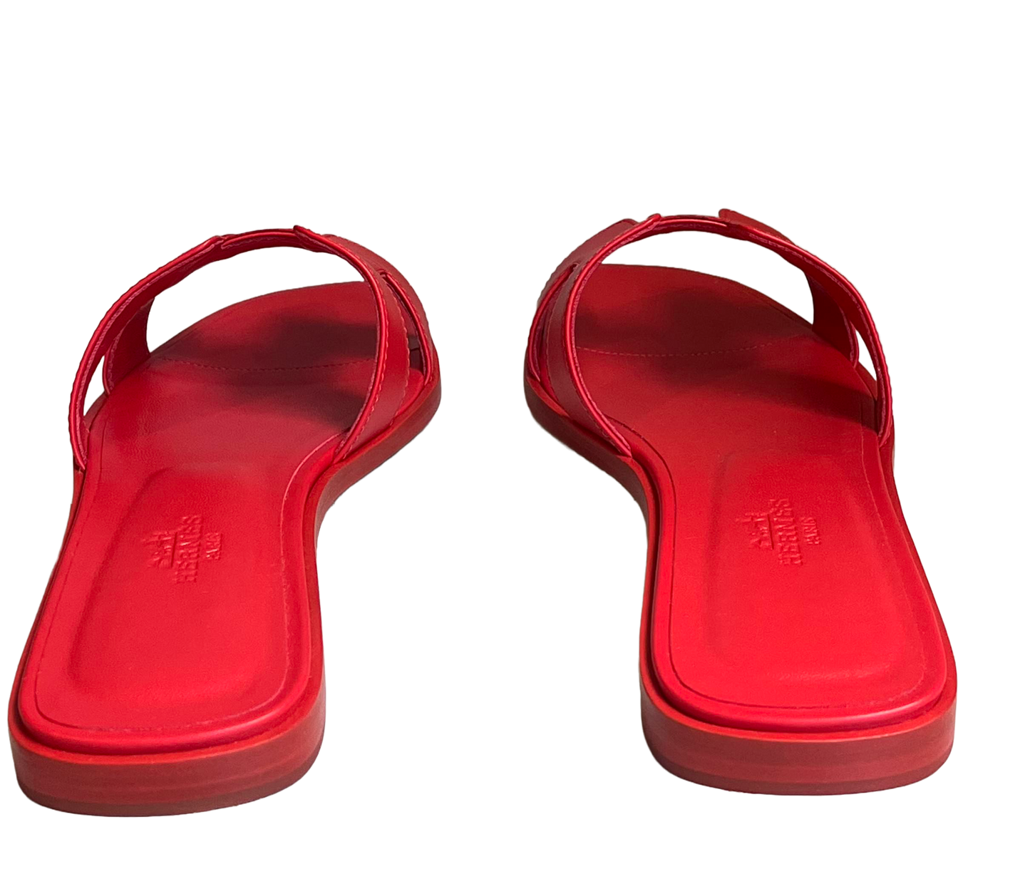 Hermes Oran Calfskin Leather Sandals, Coquelicot