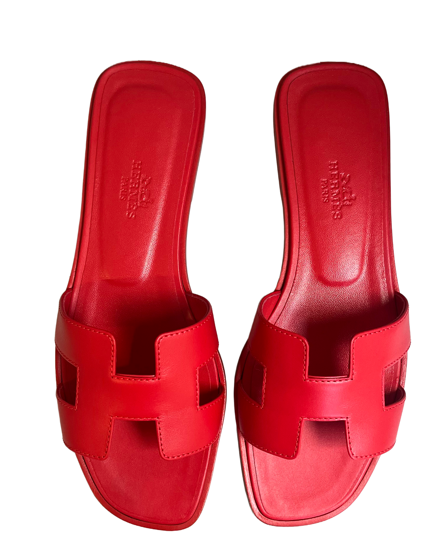 Hermes Oran Calfskin Leather Sandals, Coquelicot