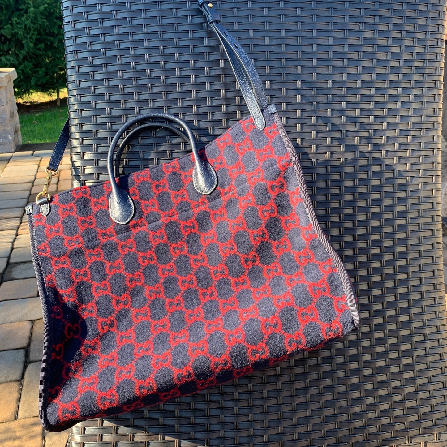 Gucci Wool Monogram GG Tote in Navy