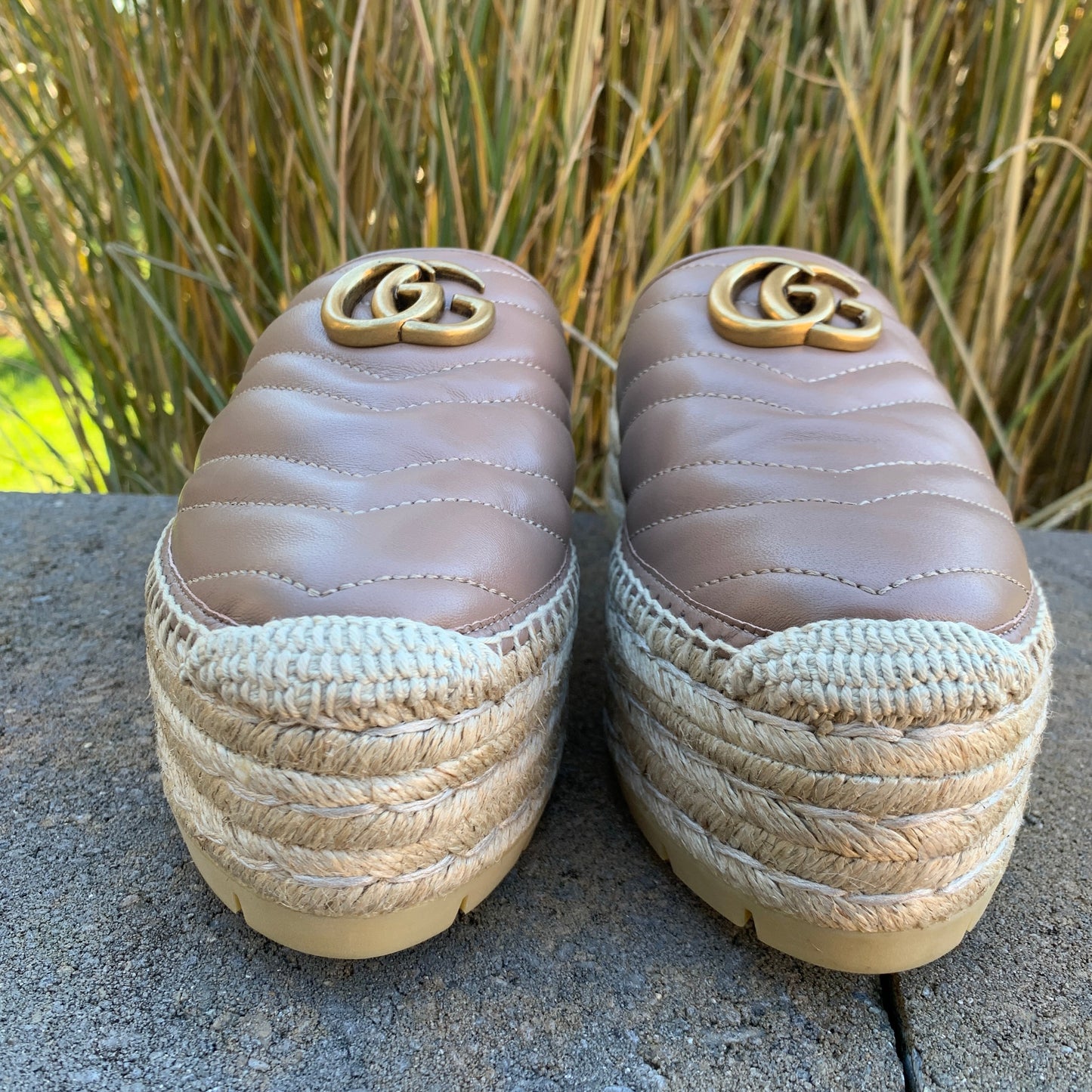 Gucci GG Pilar 50 Raffia And Leather Espadrilles in Porcelain Rose