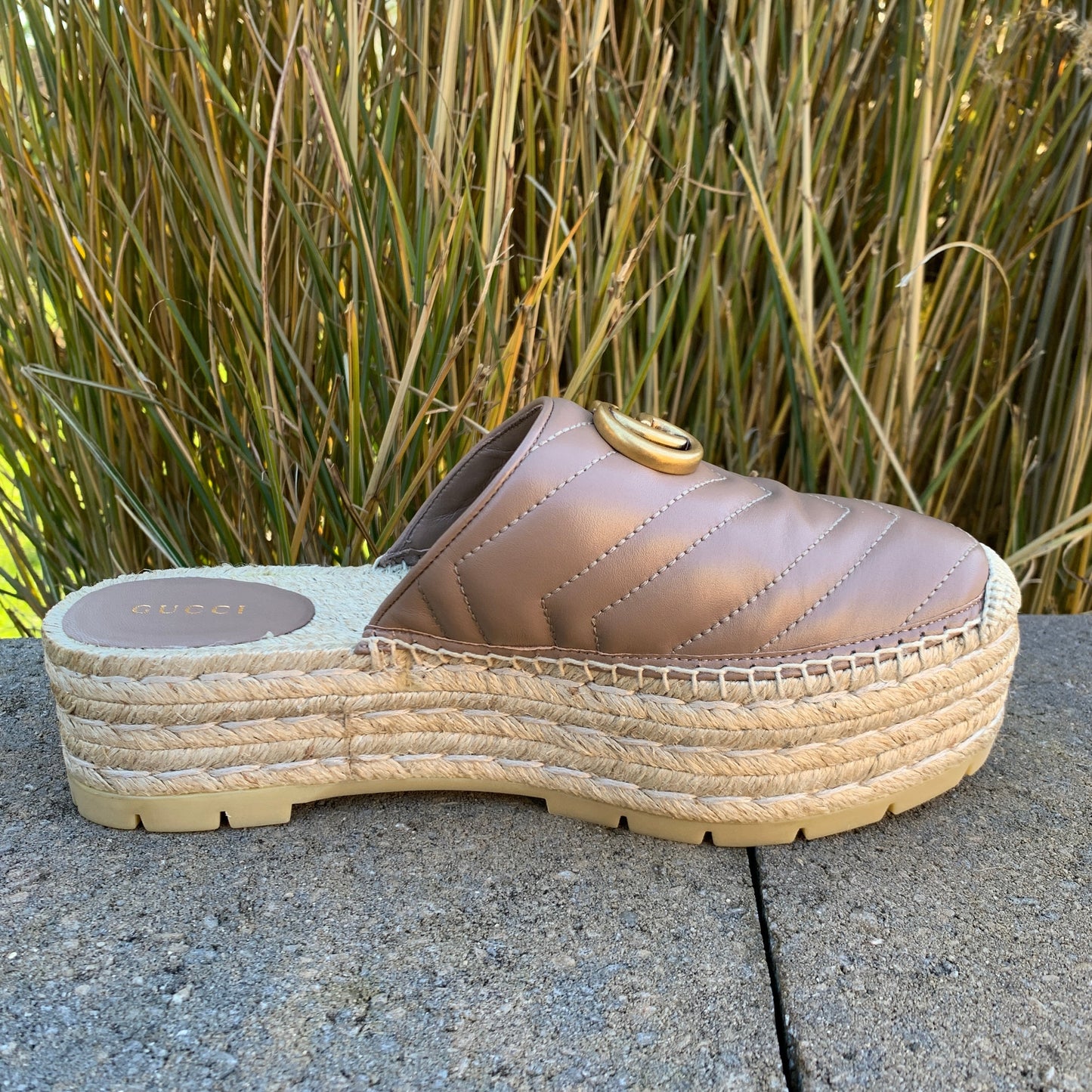 Gucci GG Pilar 50 Raffia And Leather Espadrilles in Porcelain Rose