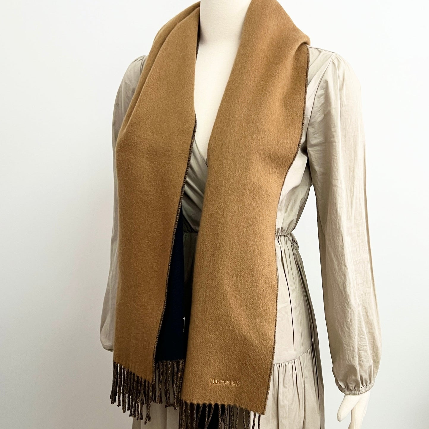 Hermes Reverse Cashmere Scarf Camel/Marine