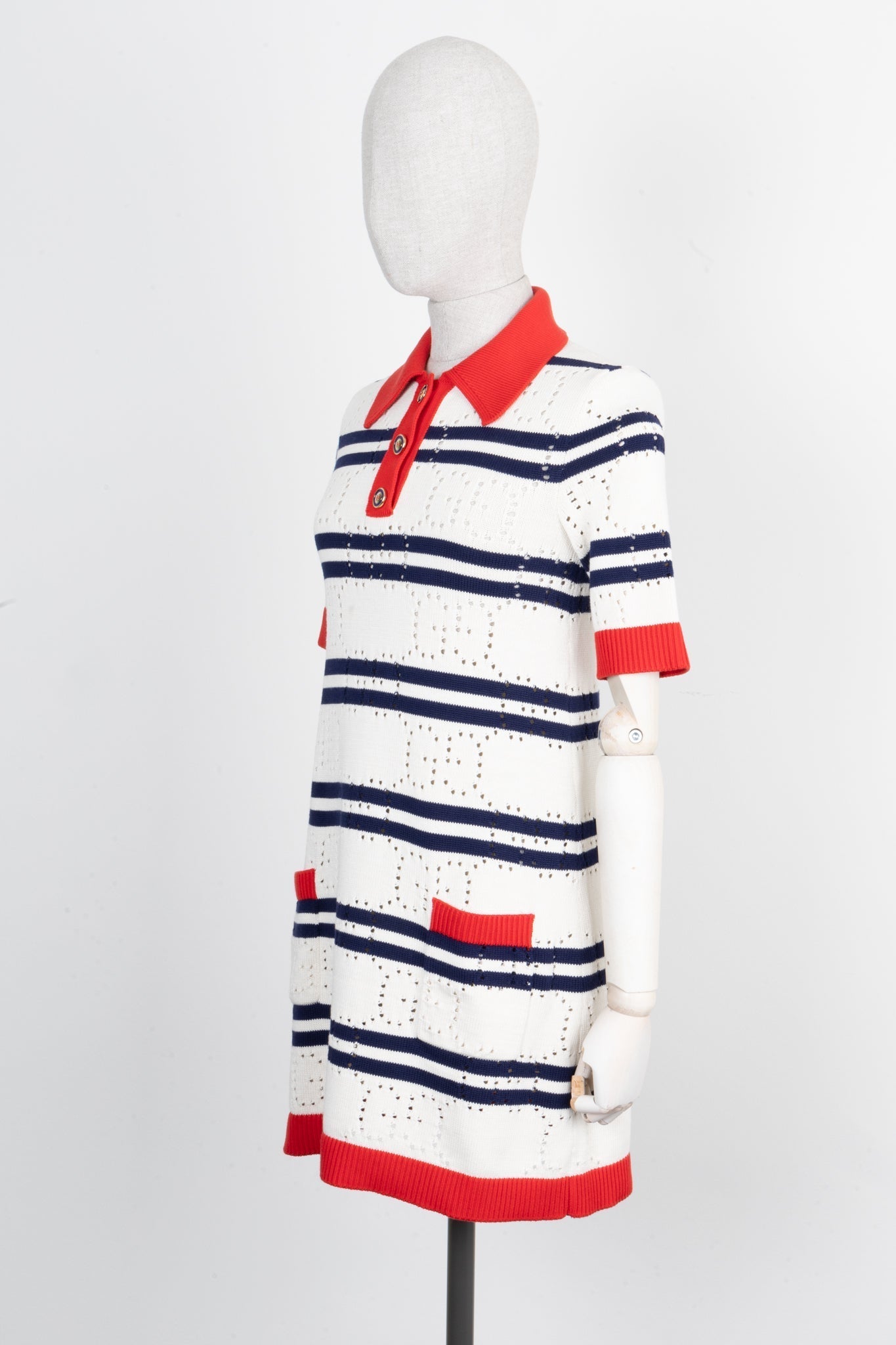 GUCCI Striped Knit Dress Red Blue
