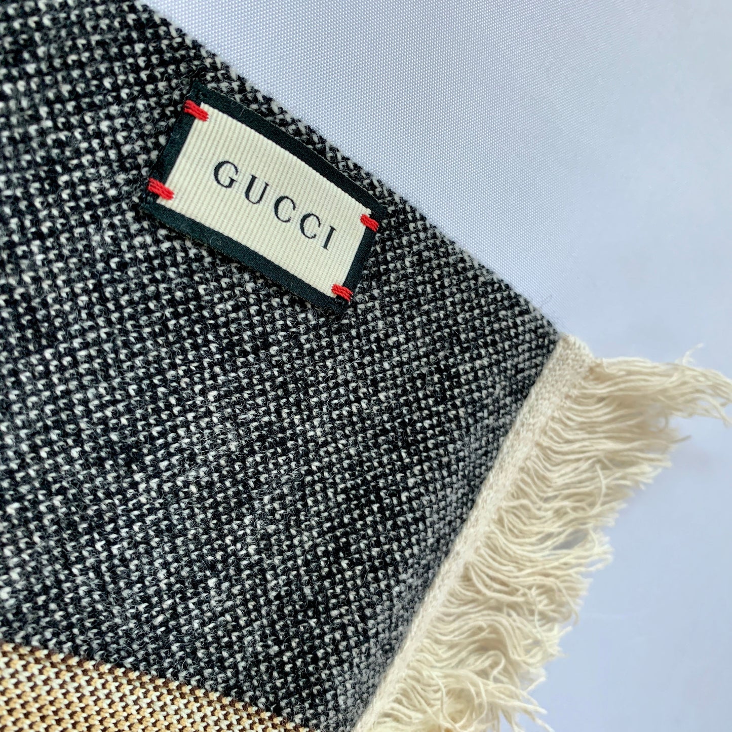 Gucci Interlocking GG Houndstooth Wool Scarf in Black