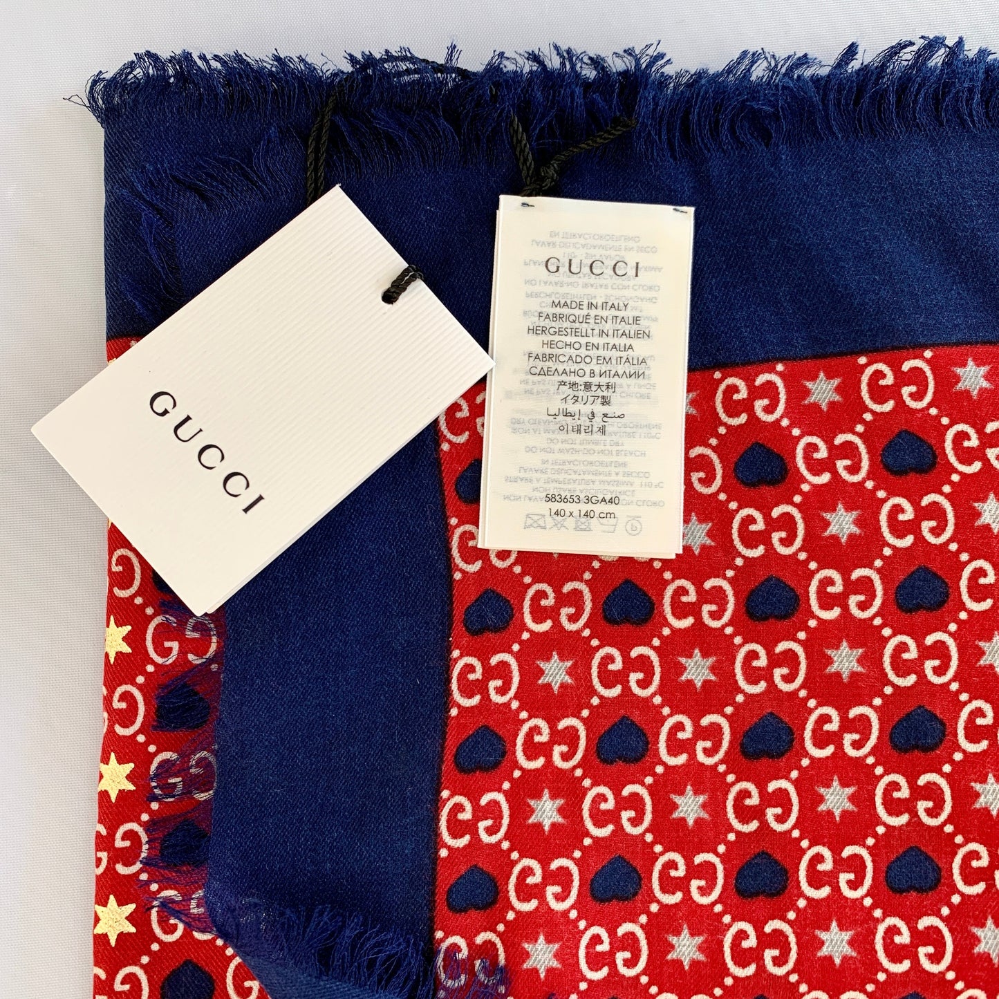 Gucci GG Hearts & Stars Silk Scarf in Red