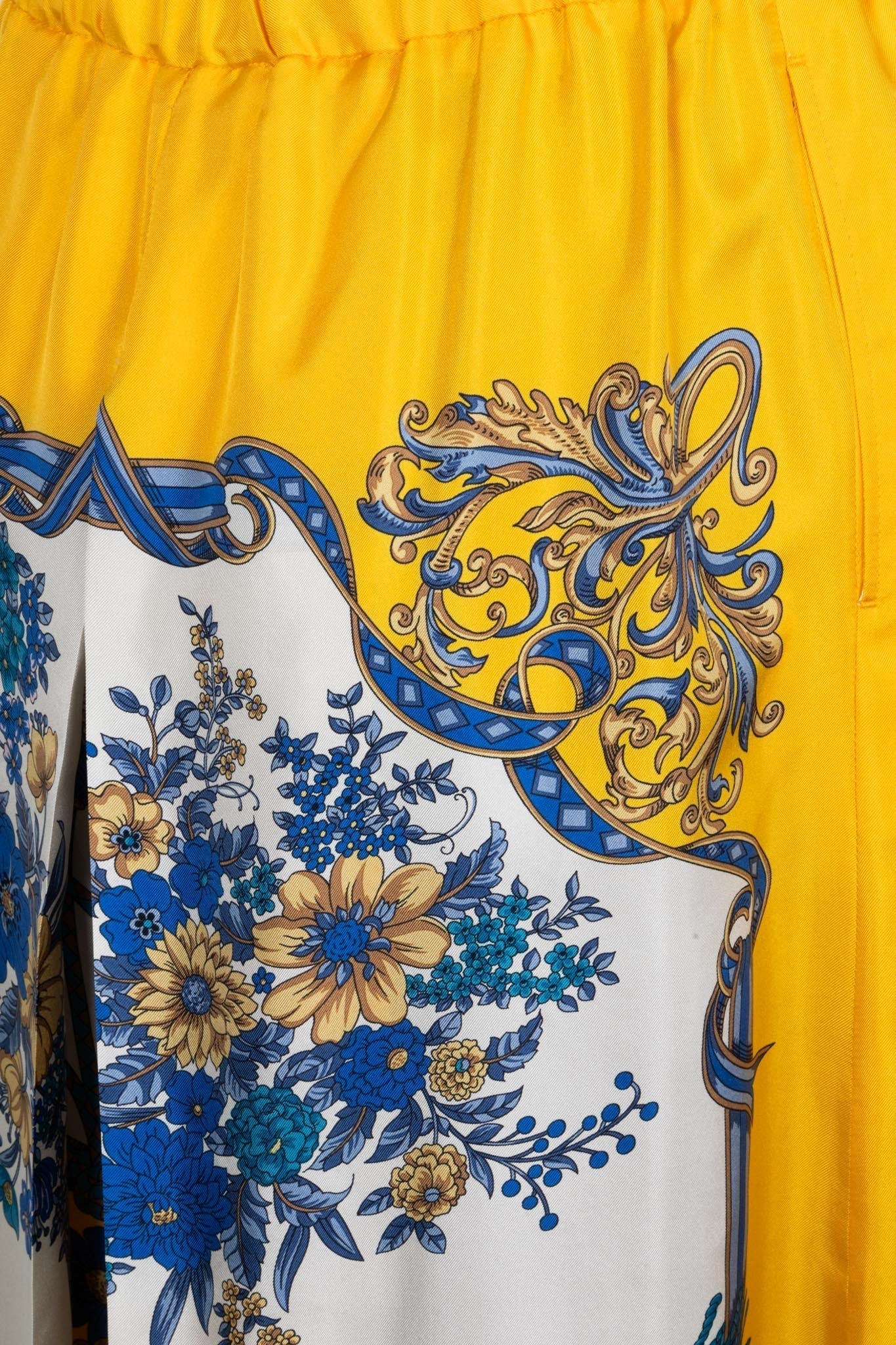 GUCCI Floral Pants Silk Yellow Blue White