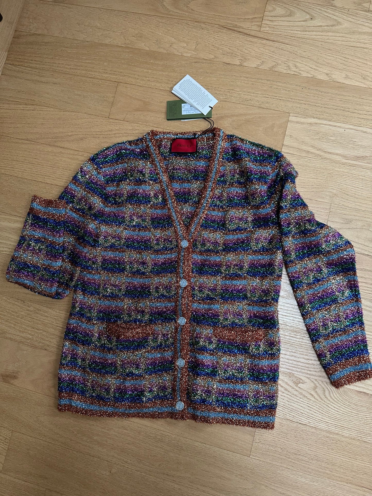 Gucci GG Lamé Cardigan with Orange and Blue