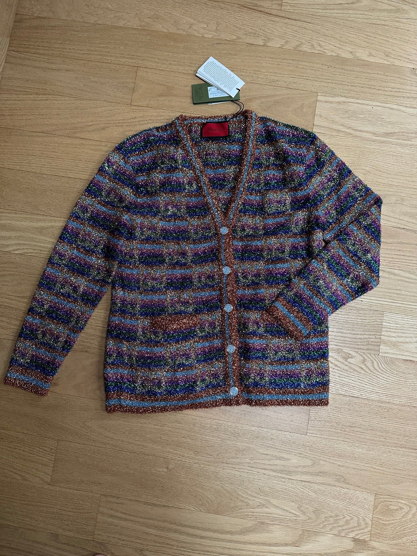 Gucci GG Lamé Cardigan with Orange and Blue