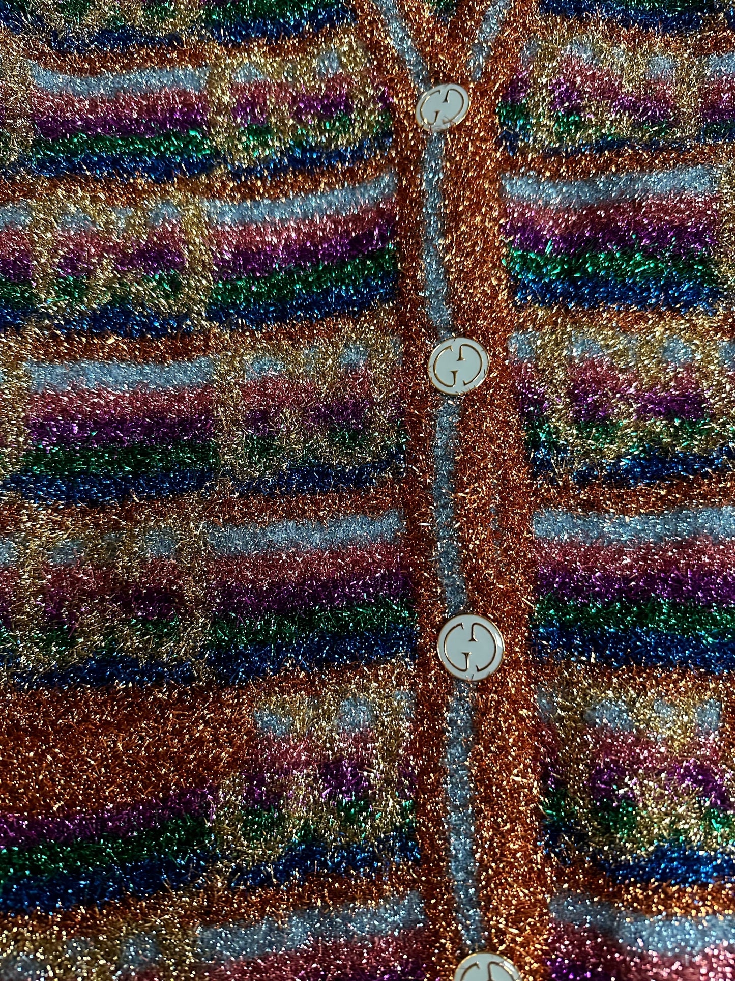 Gucci GG Lamé Cardigan with Orange and Blue