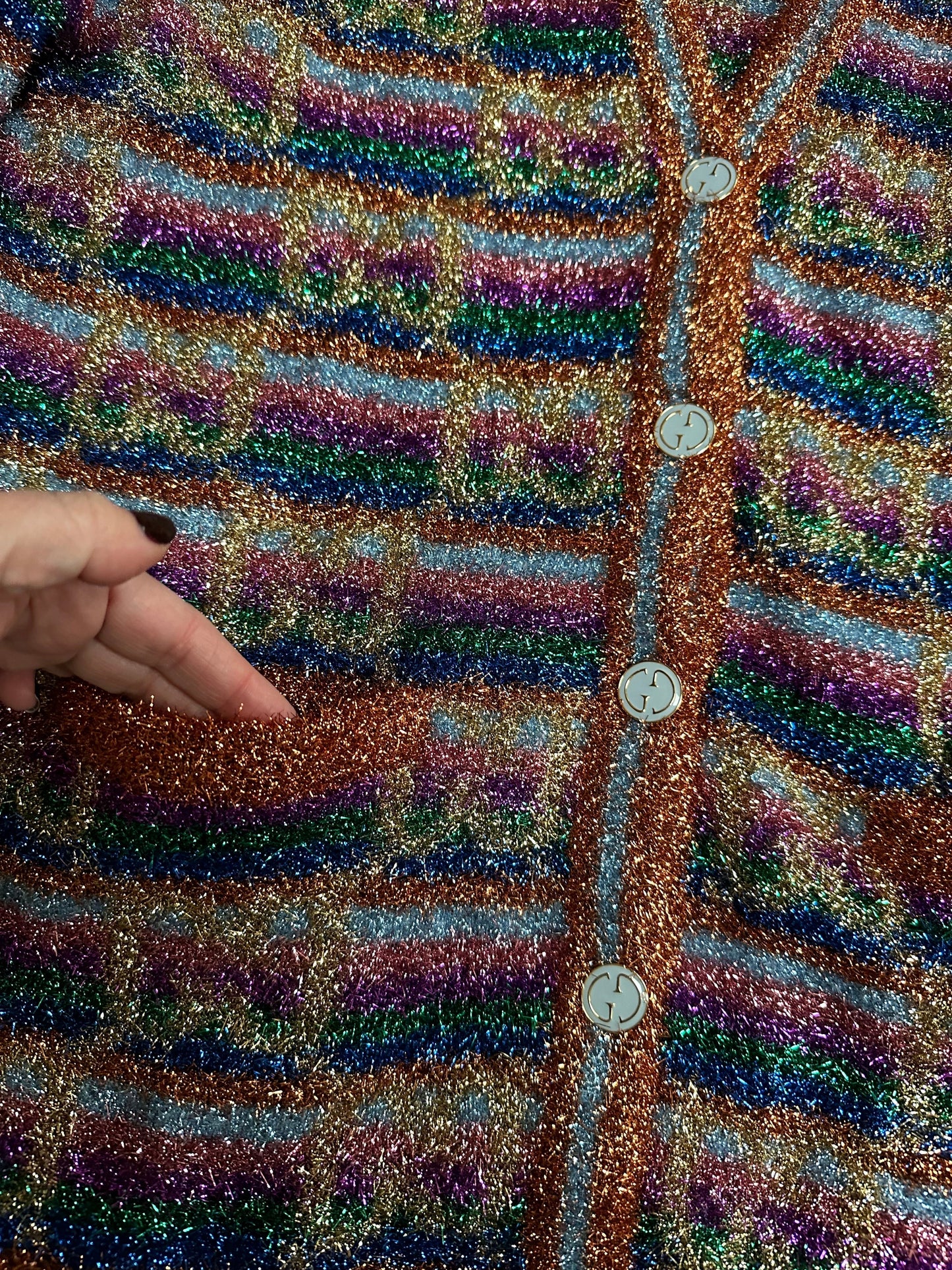 Gucci GG Lamé Cardigan with Orange and Blue