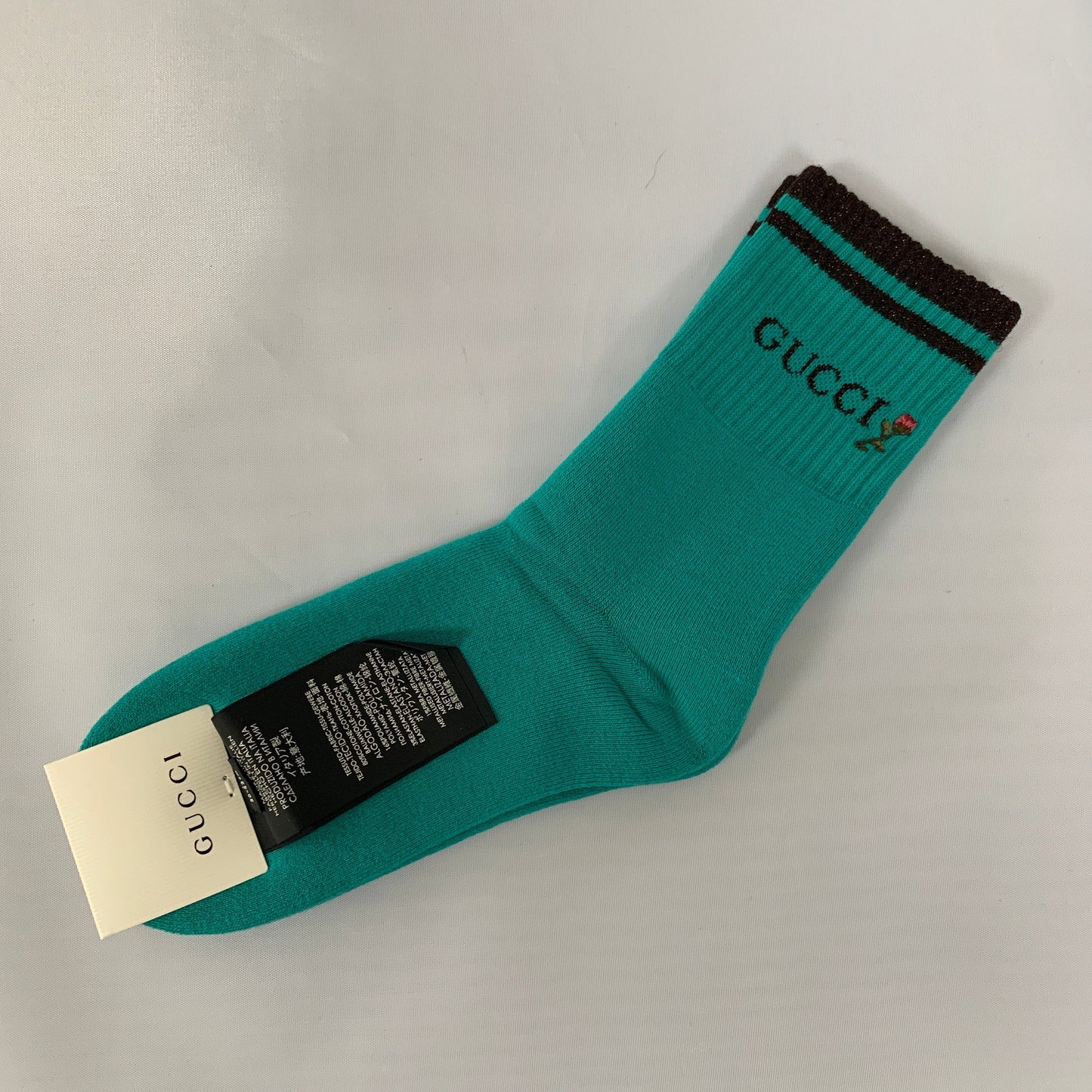 Gucci Rose-Embroidered Cotton Ankle Socks in Emerald Green