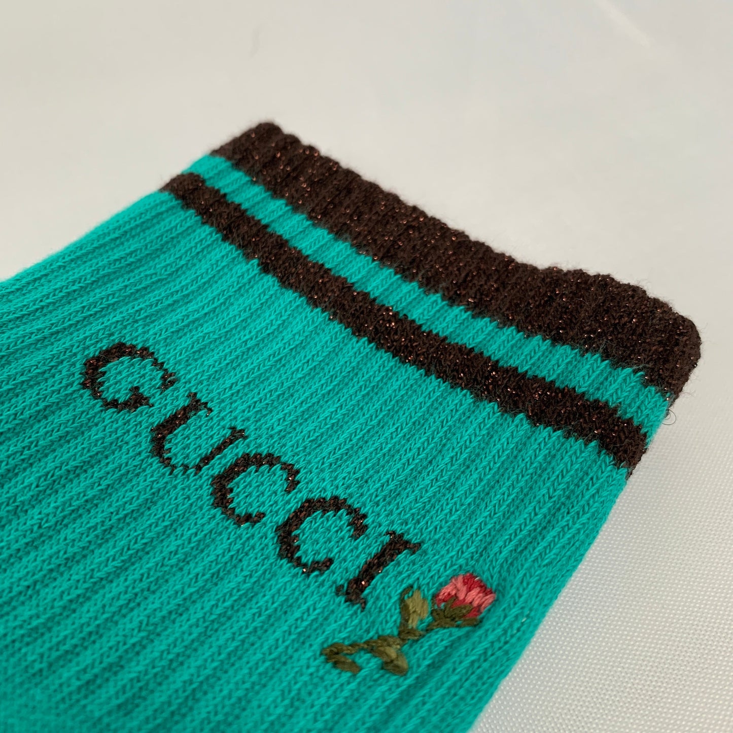 Gucci Rose-Embroidered Cotton Ankle Socks in Emerald Green