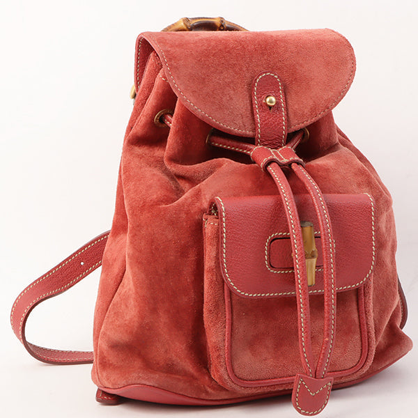 Gucci Suede Bamboo Backpack Mini Red