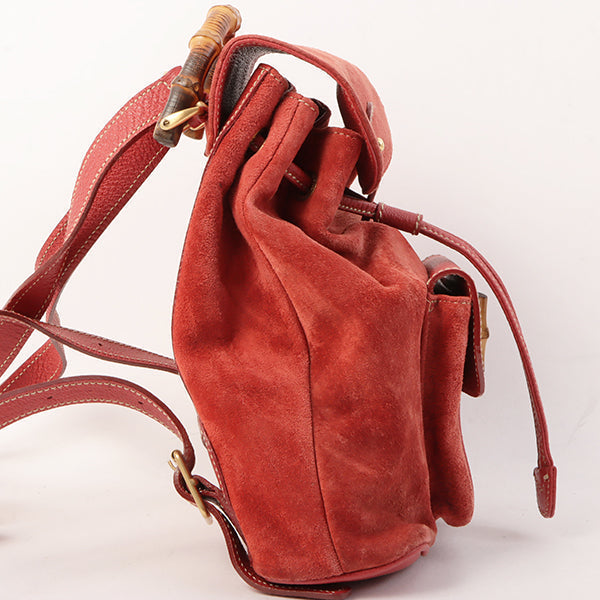 Gucci Suede Bamboo Backpack Mini Red