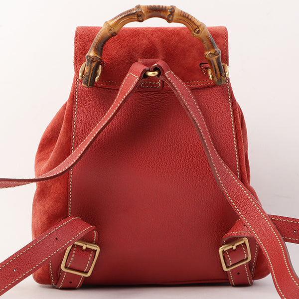 Gucci Suede Bamboo Backpack Mini Red