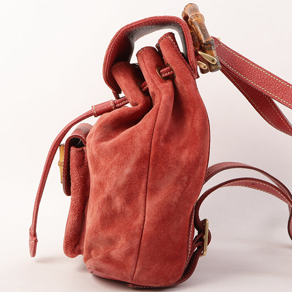 Gucci Suede Bamboo Backpack Mini Red