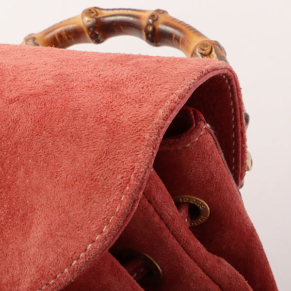 Gucci Suede Bamboo Backpack Mini Red