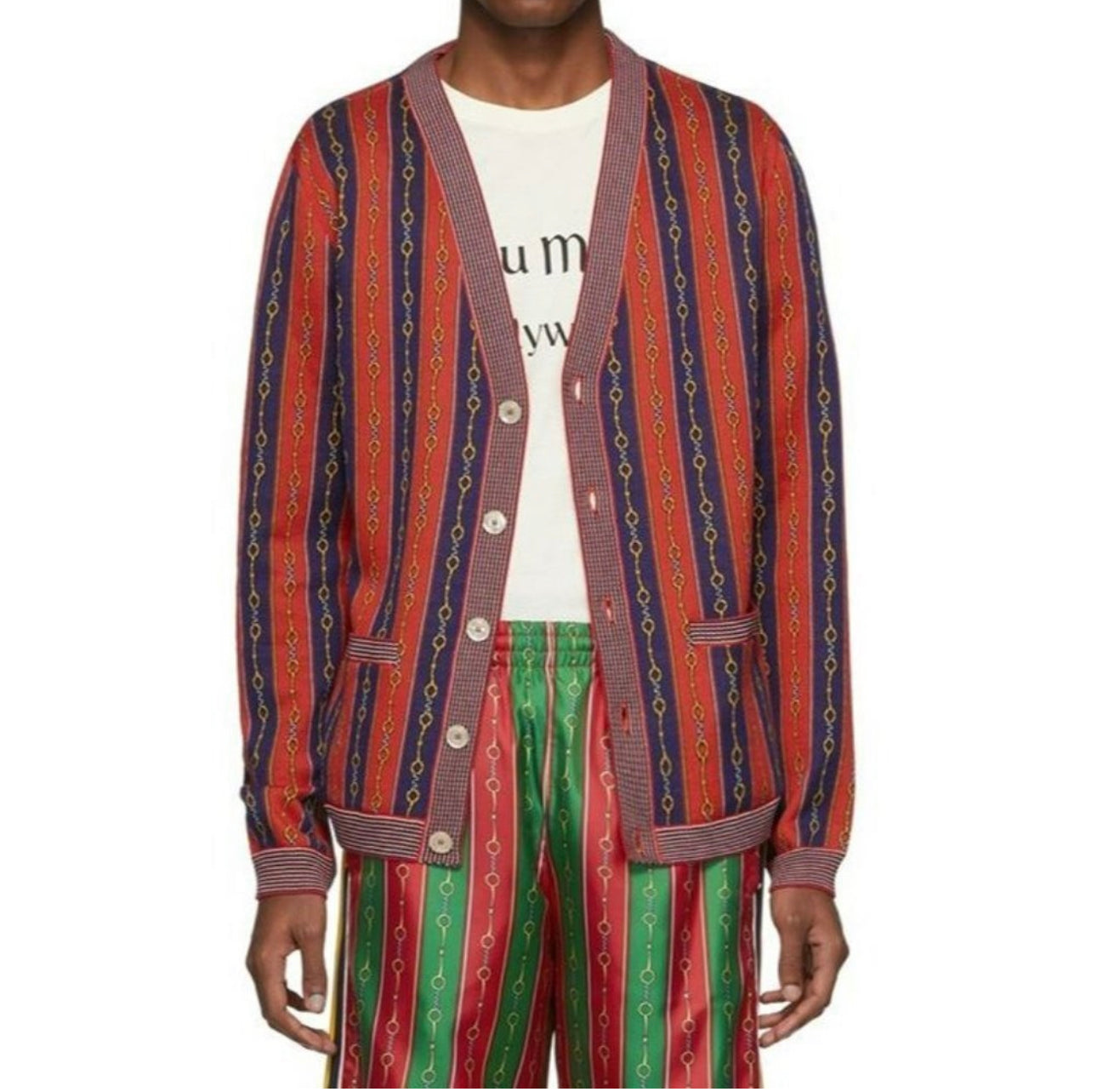 Gucci V-Neck Horsebit Chain Knit Cardigan