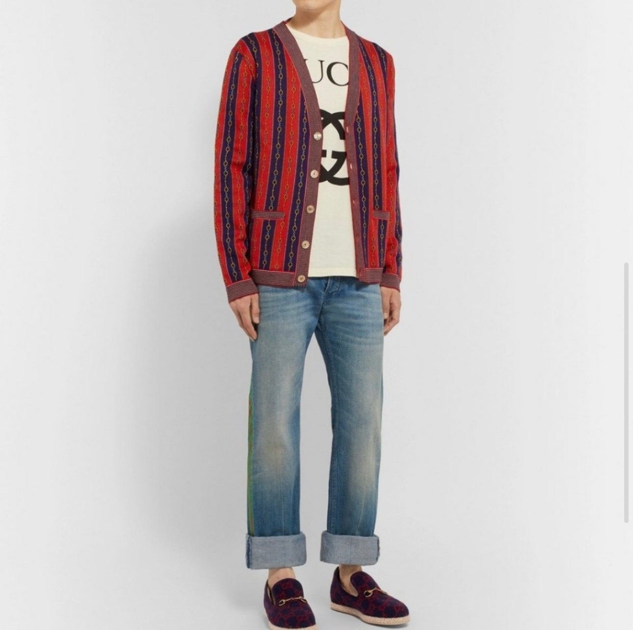 Gucci V-Neck Horsebit Chain Knit Cardigan