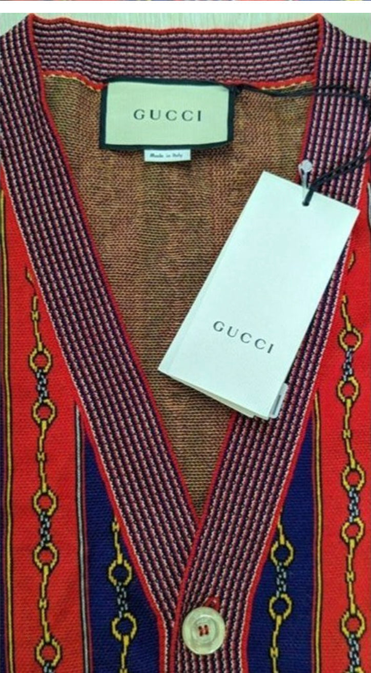 Gucci V-Neck Horsebit Chain Knit Cardigan
