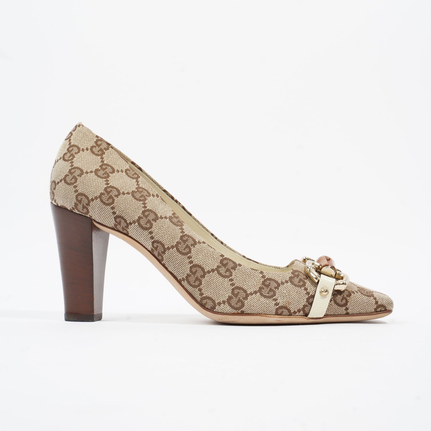 Gucci Bamboo Horsebit Pump 85 Supreme Canvas EU 37.5 UK 4.5