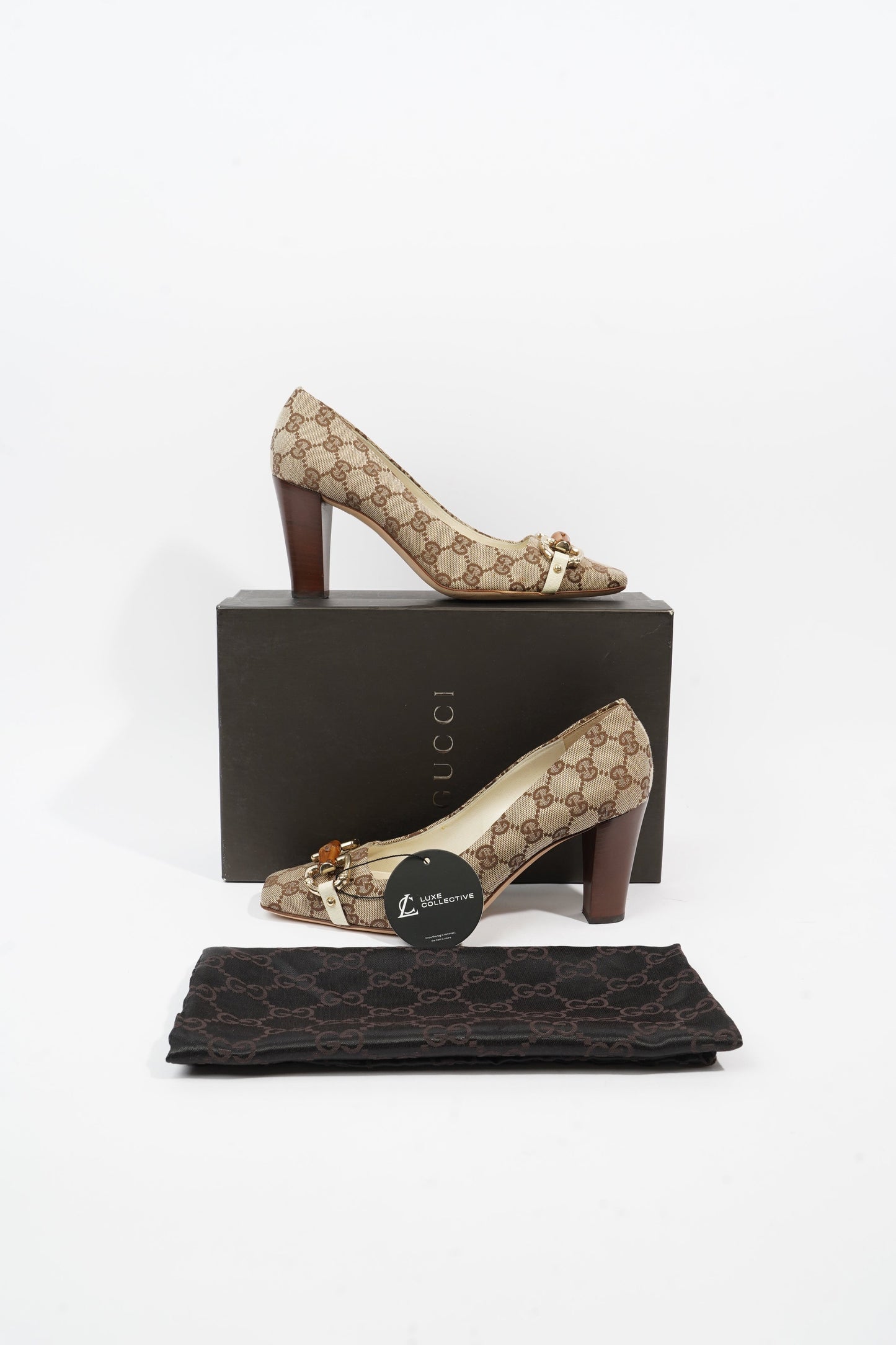 Gucci Bamboo Horsebit Pump 85 Supreme Canvas EU 37.5 UK 4.5