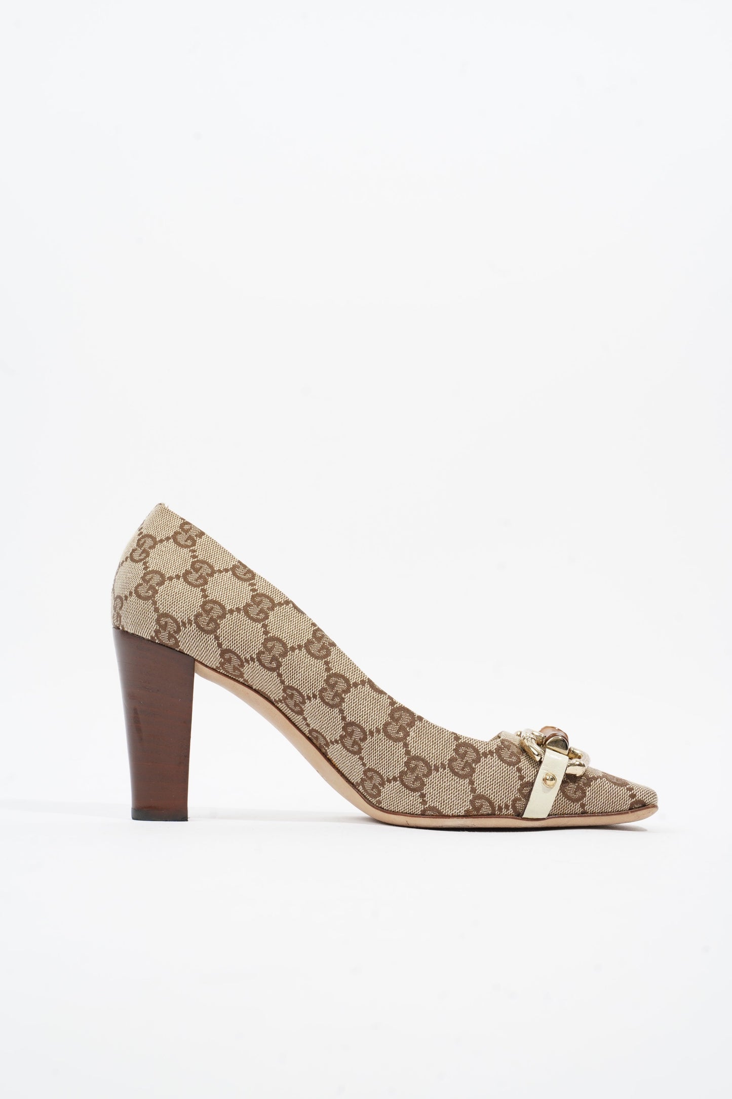 Gucci Bamboo Horsebit Pump 85 Supreme Canvas EU 37.5 UK 4.5