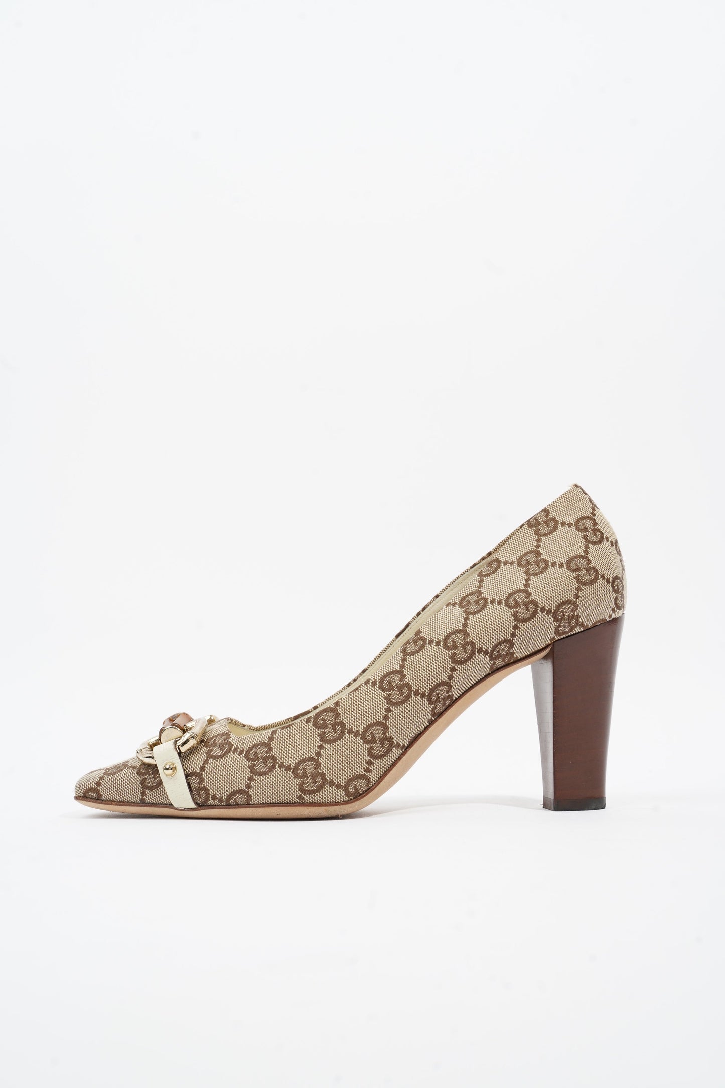 Gucci Bamboo Horsebit Pump 85 Supreme Canvas EU 37.5 UK 4.5