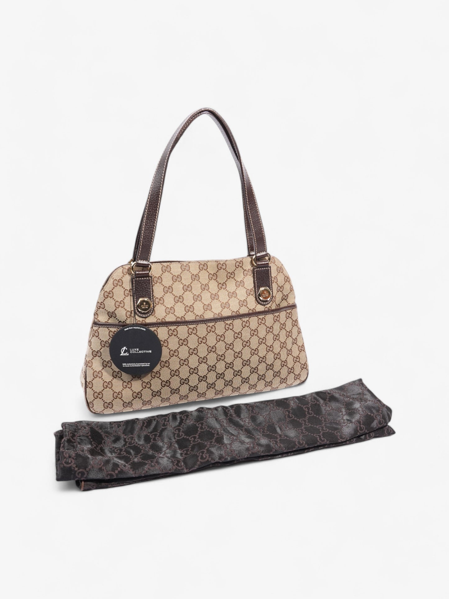 Gucci Charmy Front Pocket Shoulder Bag GG Supreme / Beige / Brown Canvas