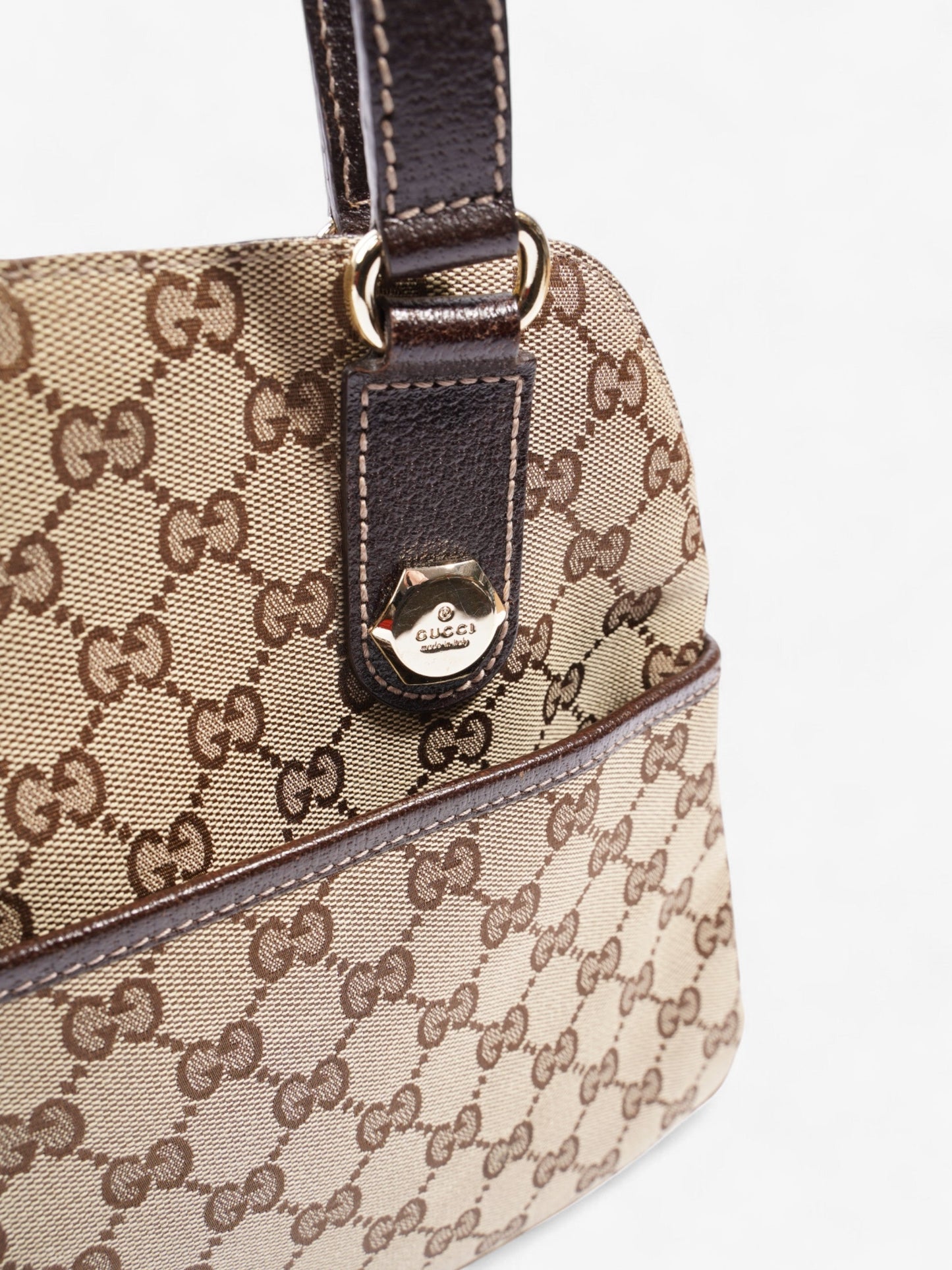 Gucci Charmy Front Pocket Shoulder Bag GG Supreme / Beige / Brown Canvas