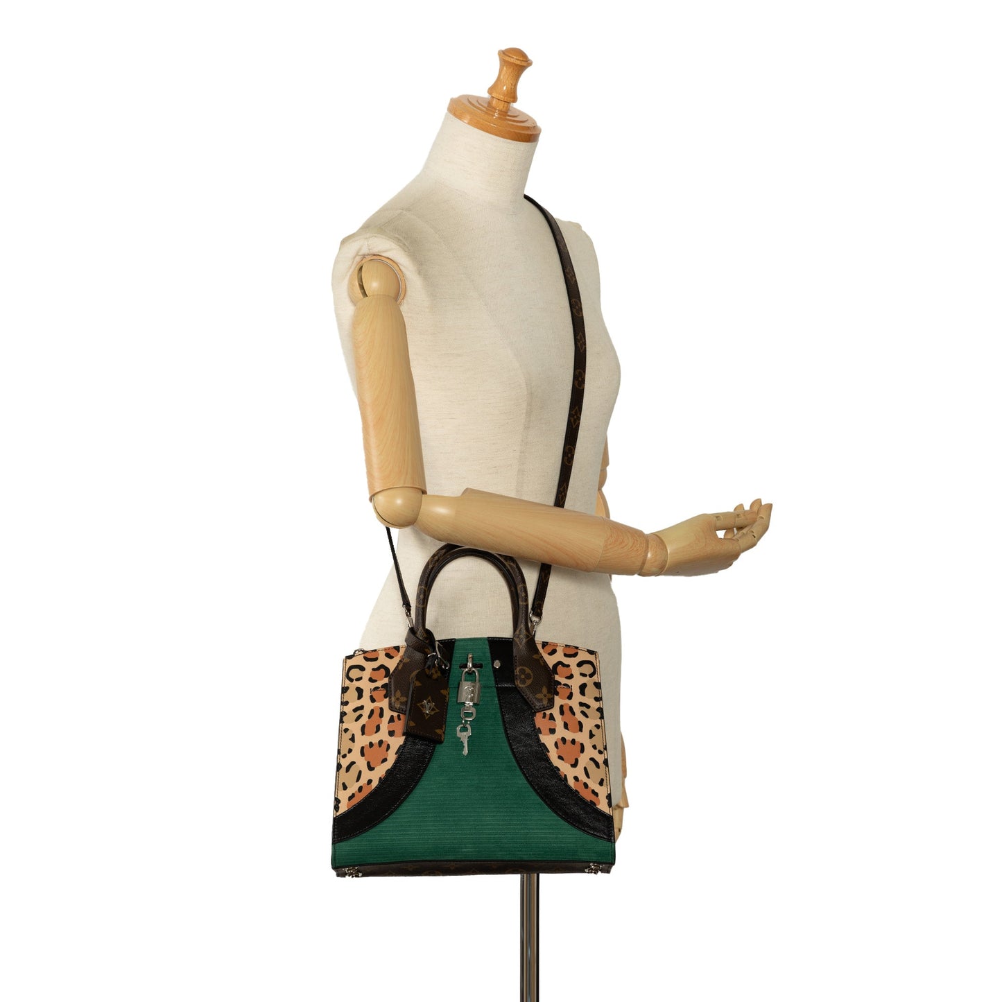 Green Louis Vuitton Monogram Leopard Print Calfskin Corduroy City Steamer PM Satchel
