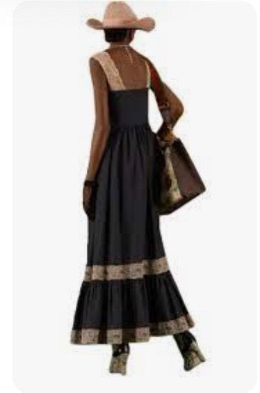 Gucci Lace-Trim Cotton Maxi Dress in Black