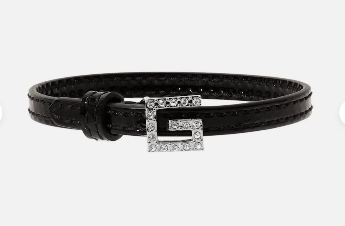 Gucci Black Leather Bracelet with Crystal Square G