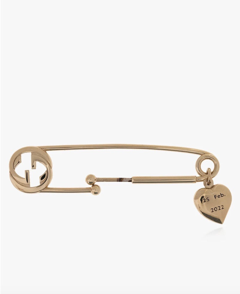Gucci Single Safety Pin Earring with Heart