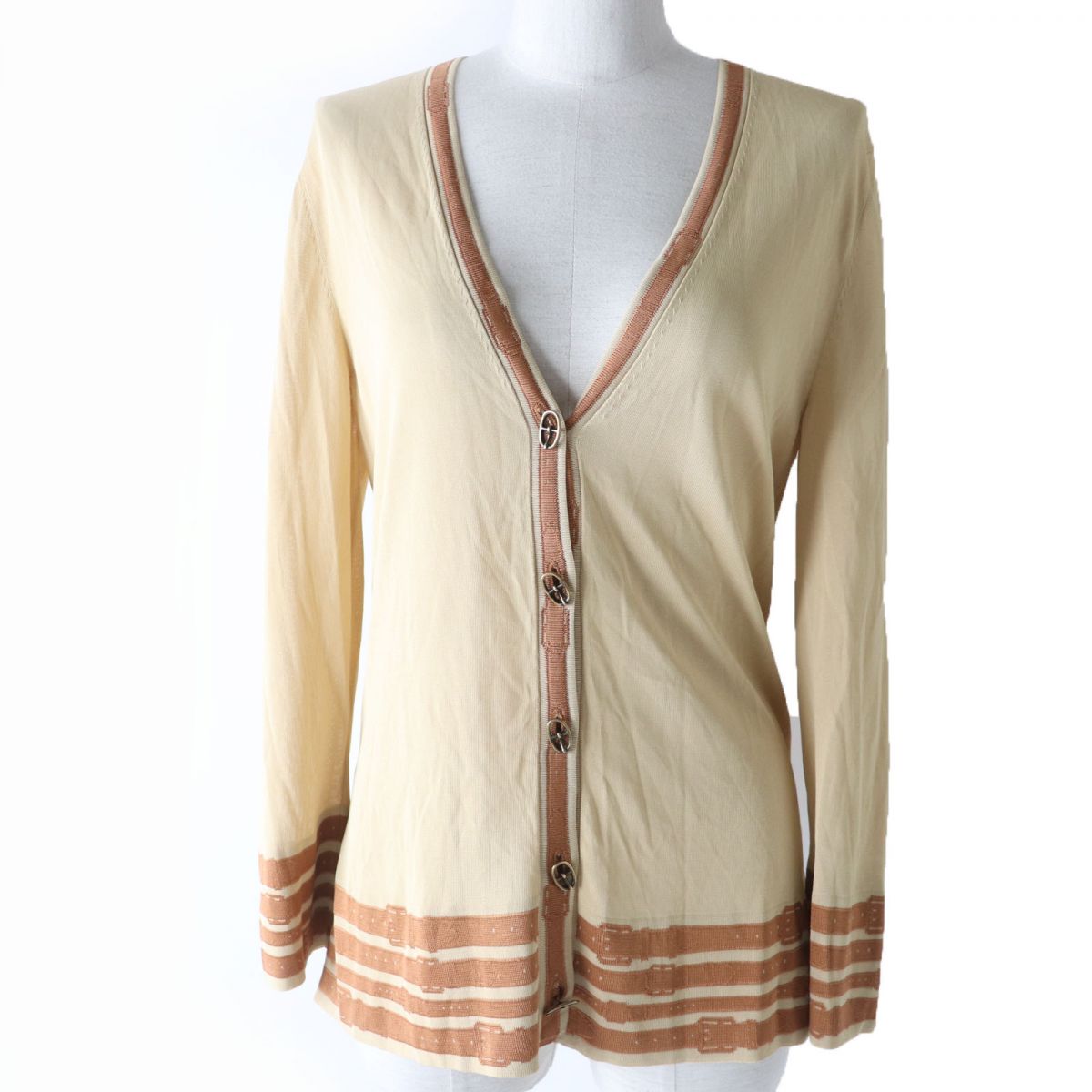 HERMES cardigan Main: 100% rayon Beige x brown Women 40 Used