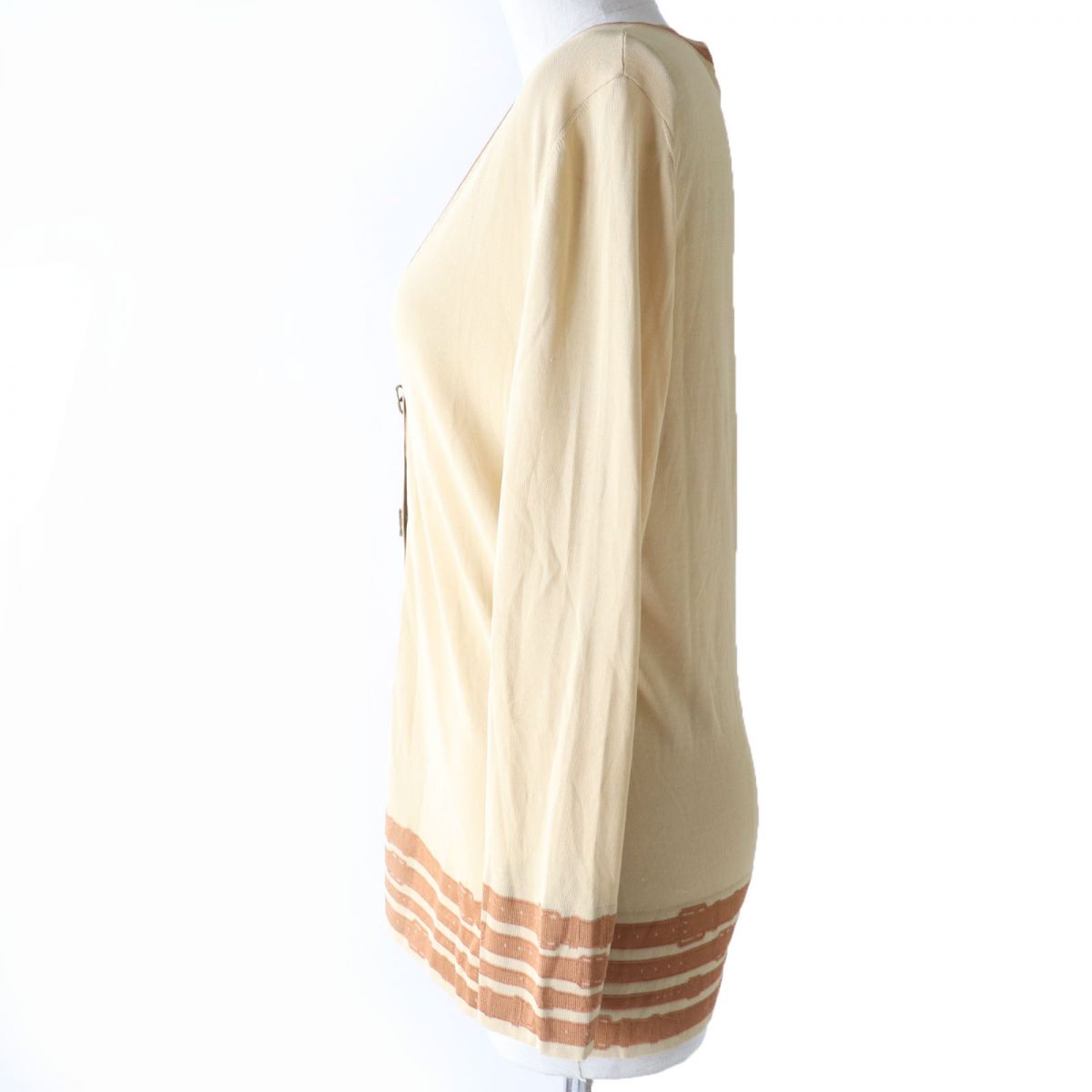 HERMES cardigan Main: 100% rayon Beige x brown Women 40 Used