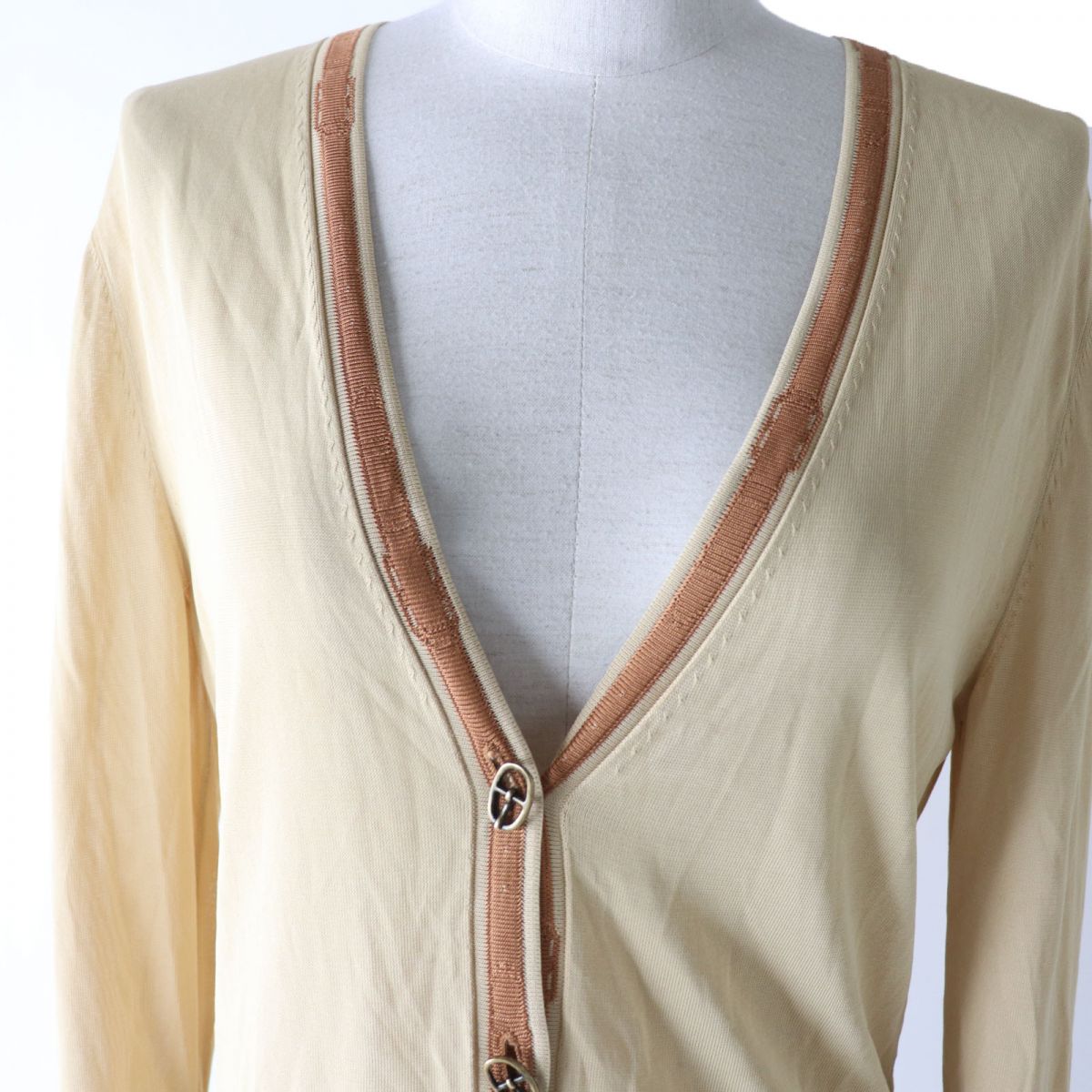 HERMES cardigan Main: 100% rayon Beige x brown Women 40 Used
