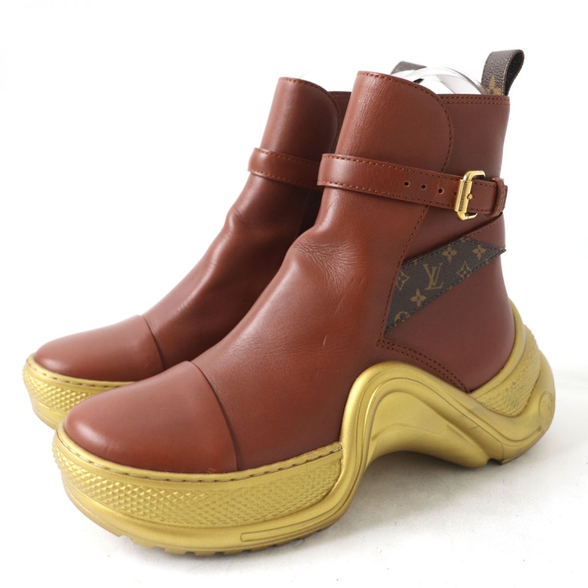 LOUIS VUITTON boots leather Brown x Gold 36