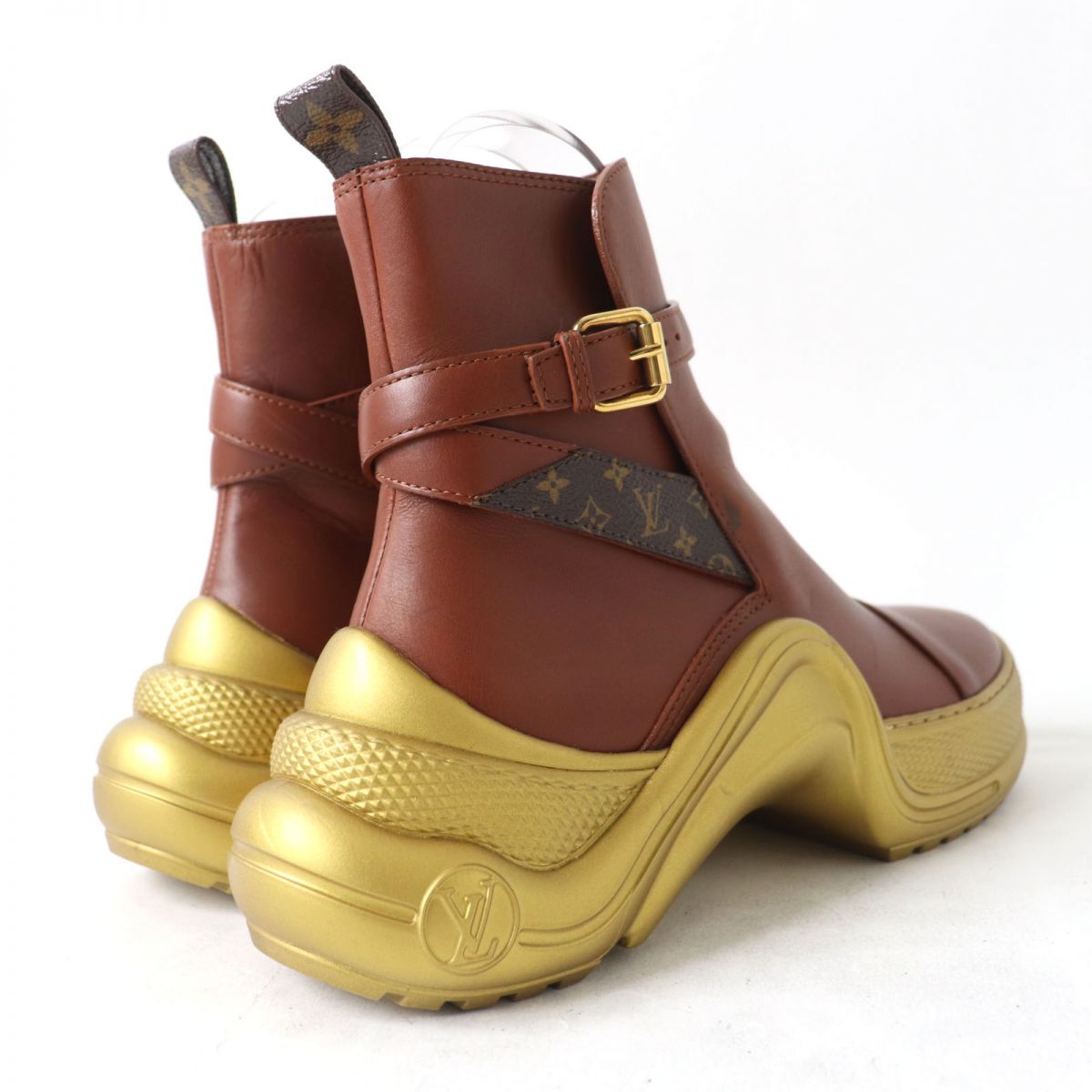 LOUIS VUITTON boots leather Brown x Gold 36